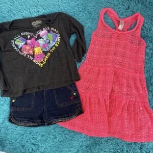Shopkins top, crochet coverup, Coogi denim shorts Summer Girls Size XS (6-6x)